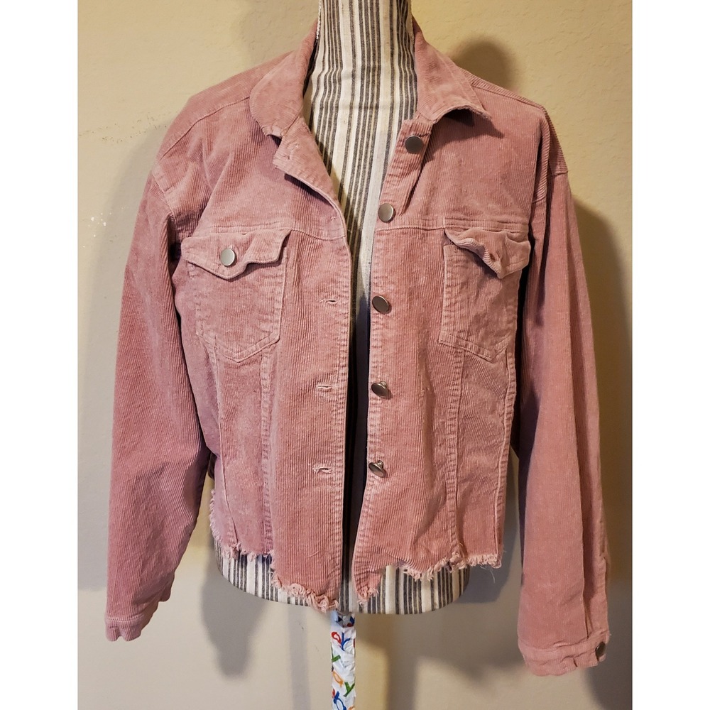 Altar'd State Pink Corduroy Cropped Jacket Raw Hem Dusty Rose Medium Cotton